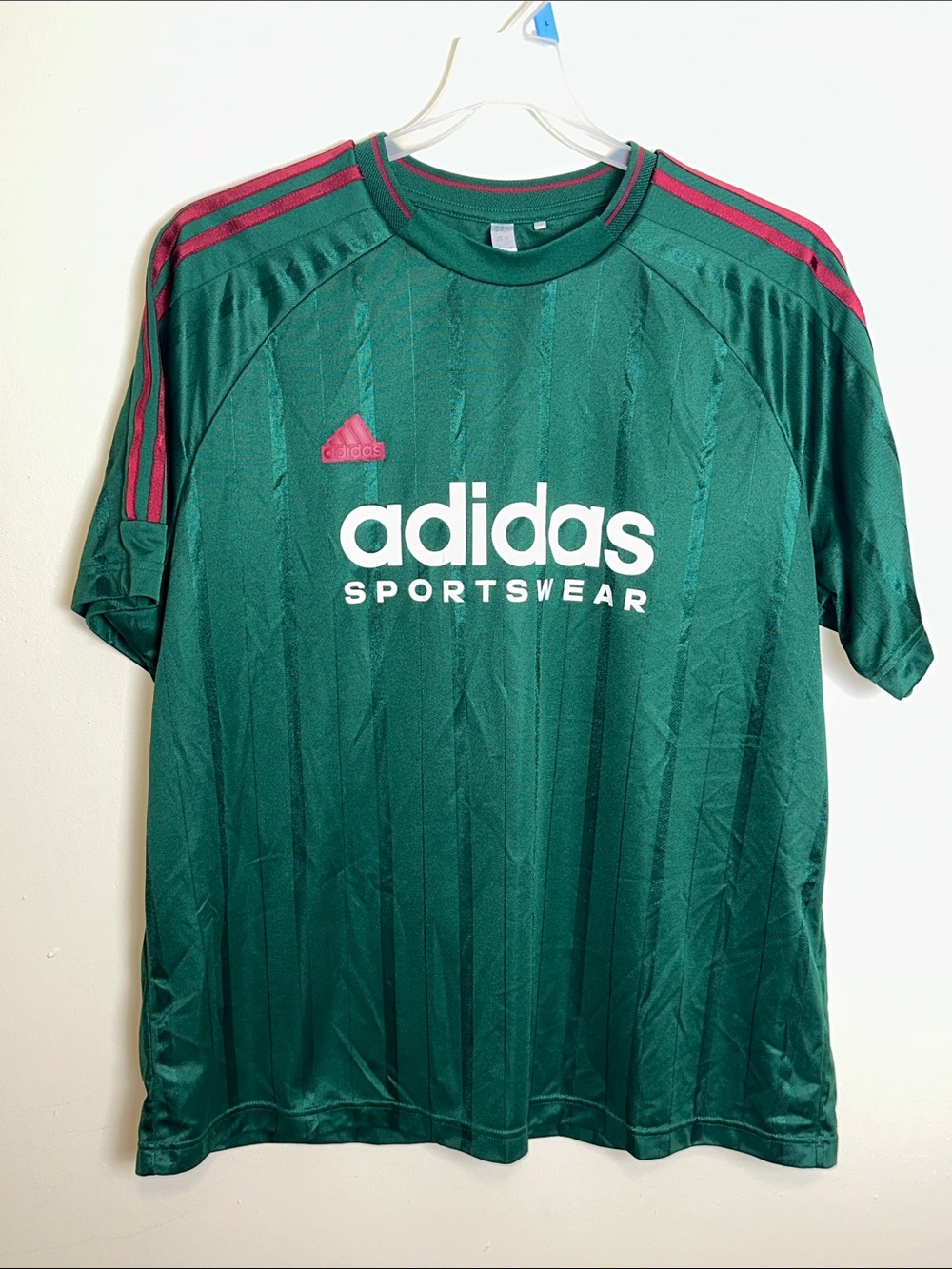Adidas Men’s Green Soccer Jersey with Maroon Stripe Accents